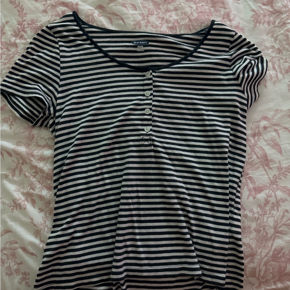 Old Navy Navy and White Striped Short Sleeve Tee